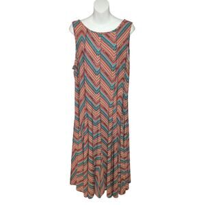 Haani Womens 2X Sleeveless Chevron Tribal Print A-Line Swing Dress Colorful Boho